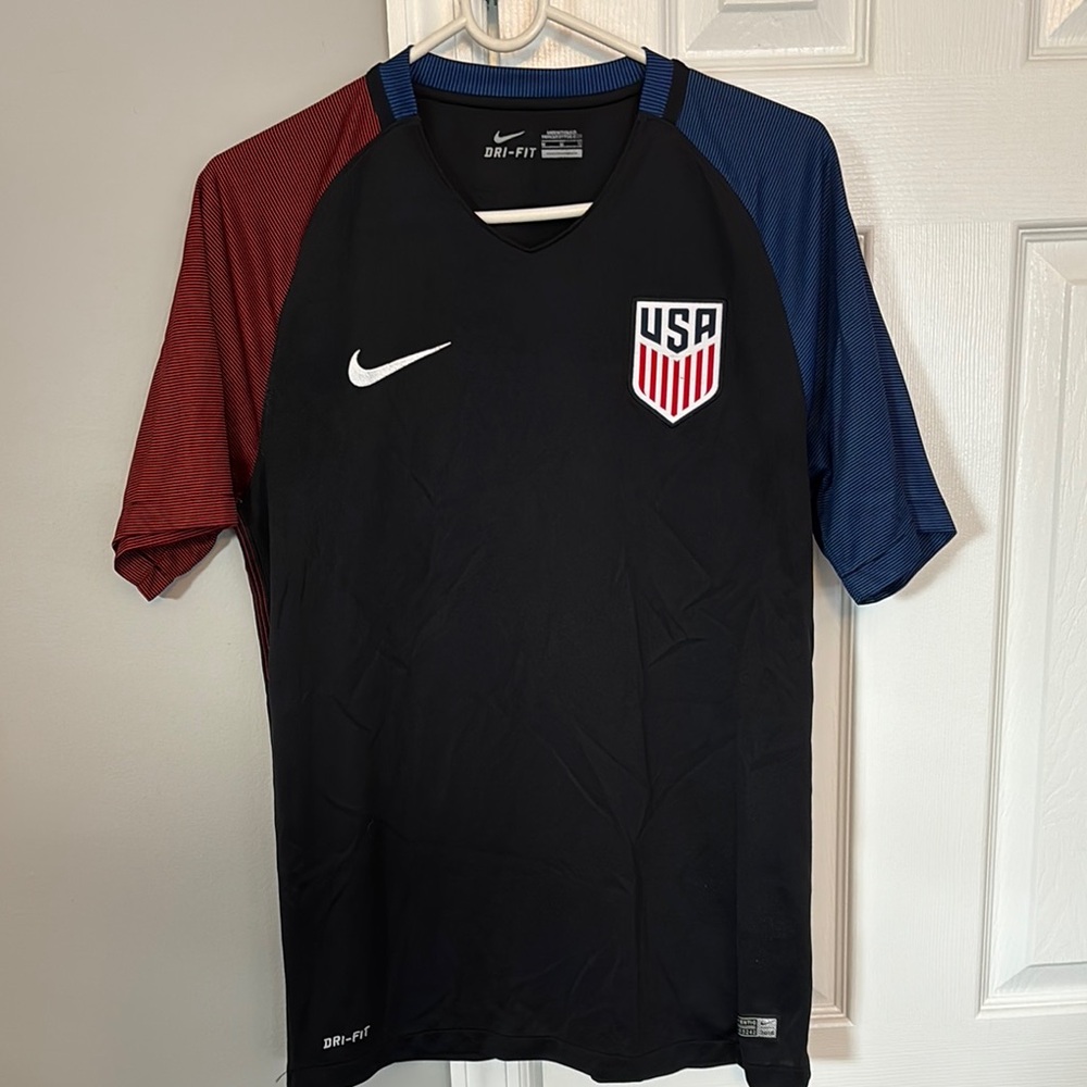 Nike Men's Black, Red, and Blue USA Soccer Shirt
